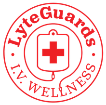 The logo for lyte guards iv wellness has a red cross on it.