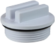 White threaded plug with a slotted top, black o-ring seal, likely for sealing a container.