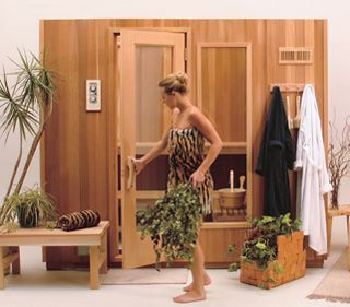 Woman Opening the Sauna Room — Burnsville, MN — Valley Pools & Spas