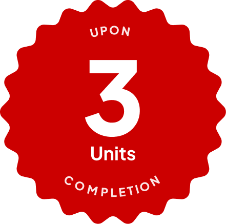 Blue badge with text: 