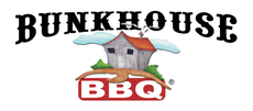A logo for bunkhouse bbq with a picture of a house