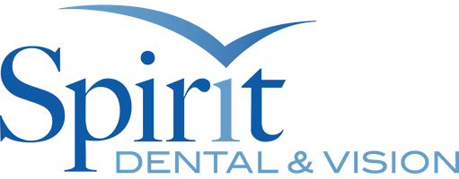 Spirit Dental & Vision logo with blue text and a stylized bird above the word 