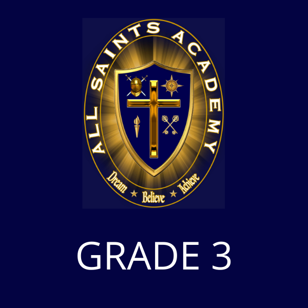 All saints academy grade 3 logo on a blue background