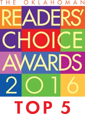 The Oklahoman Readers' Choice Awards 2016 graphic with multi-colored squares and "TOP 5" text.