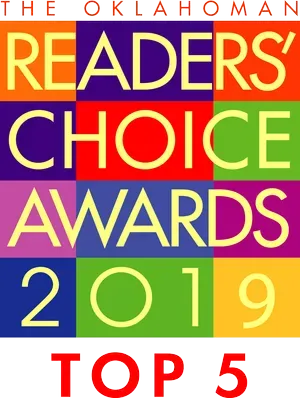 "The Oklahoman Readers' Choice Awards 2019: Top 5. Text in colorful squares, red text at bottom."