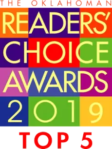 "The Oklahoman Readers' Choice Awards 2019: Top 5. Text in colorful squares, red text at bottom."