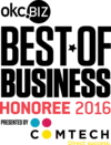Okc.biz "Best of Business" honoree logo, 2016, presented by Comtech.