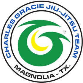 Charles Gracie Jiu-Jitsu Team logo. Green and blue circle with Magnolia, TX. Large green "G" with yellow crescent.