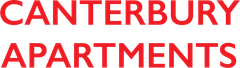Red text on a white background that reads "CANTERBURY APARTMENTS" in all caps.
