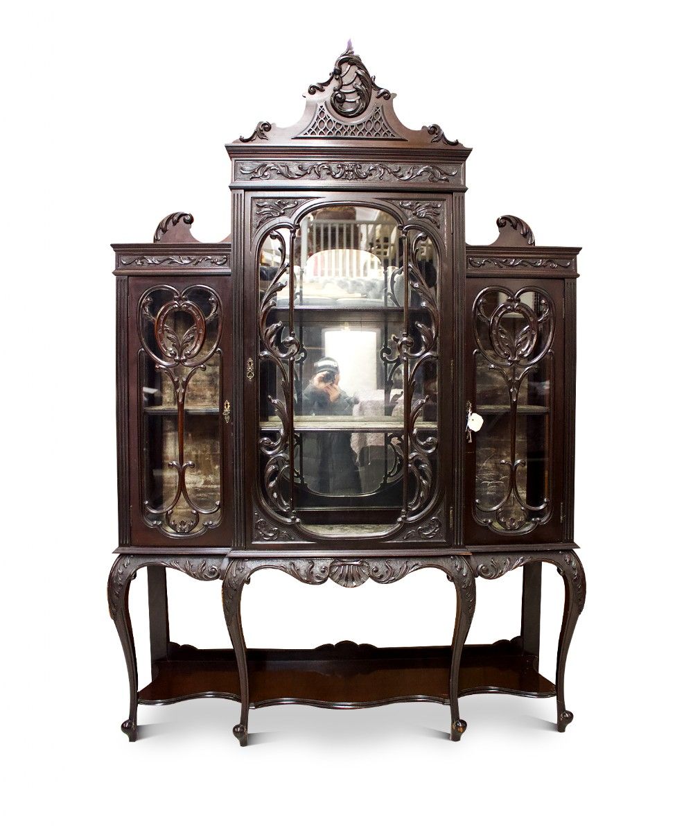 carved mahogany chippendale style display cabinet