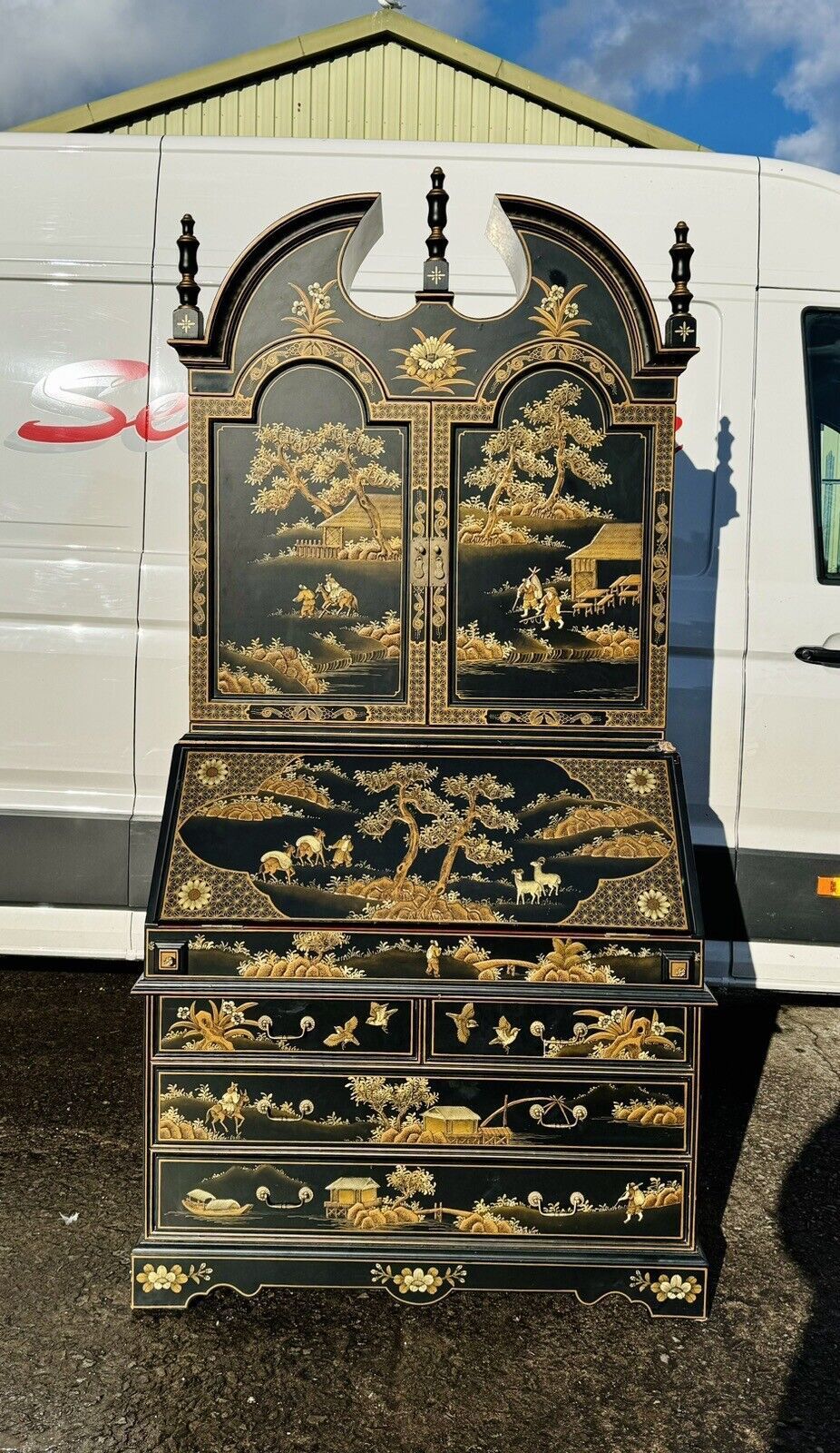 After The Antique Bookcase Black & Gilt-Lacquered Chinoiserie Bureau Bookcase