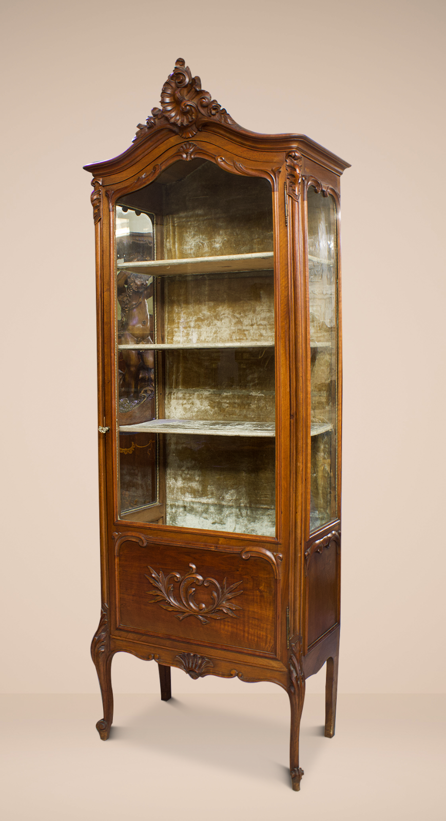 Antique Cabinet French Carved Walnut Vitrine Display Cabinet
