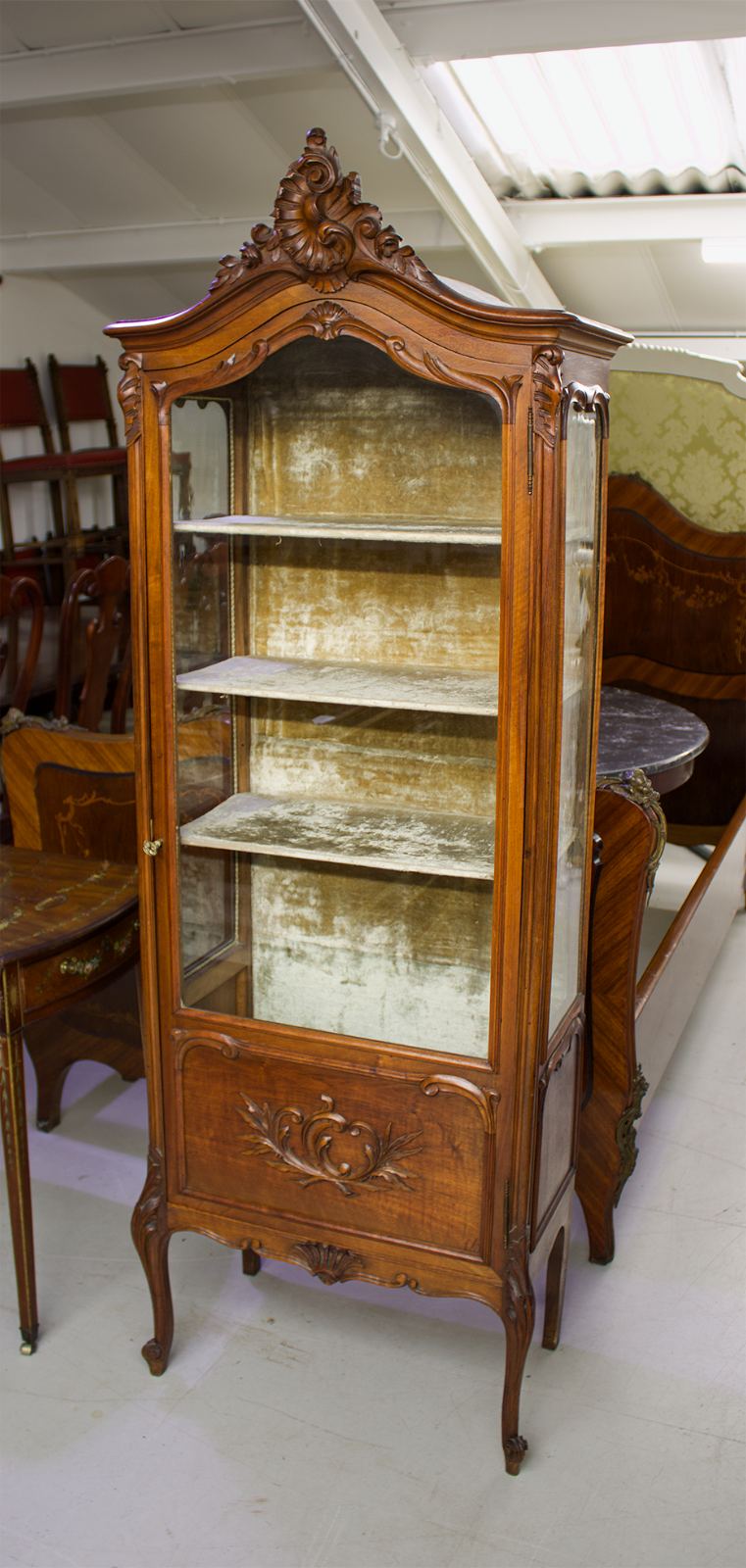 French carved walnut display cabinet