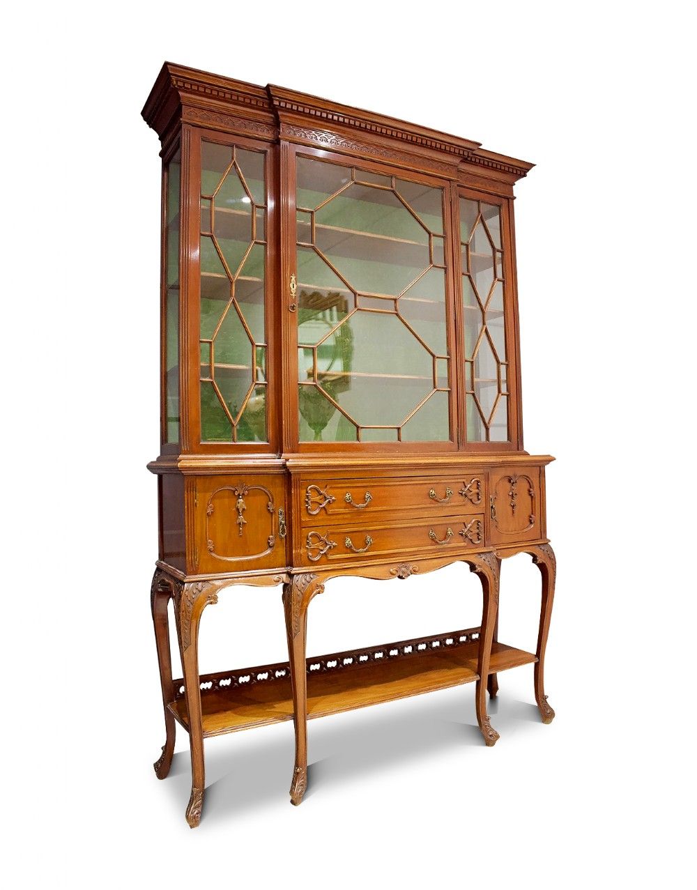 walnut chippendale style display cabinet