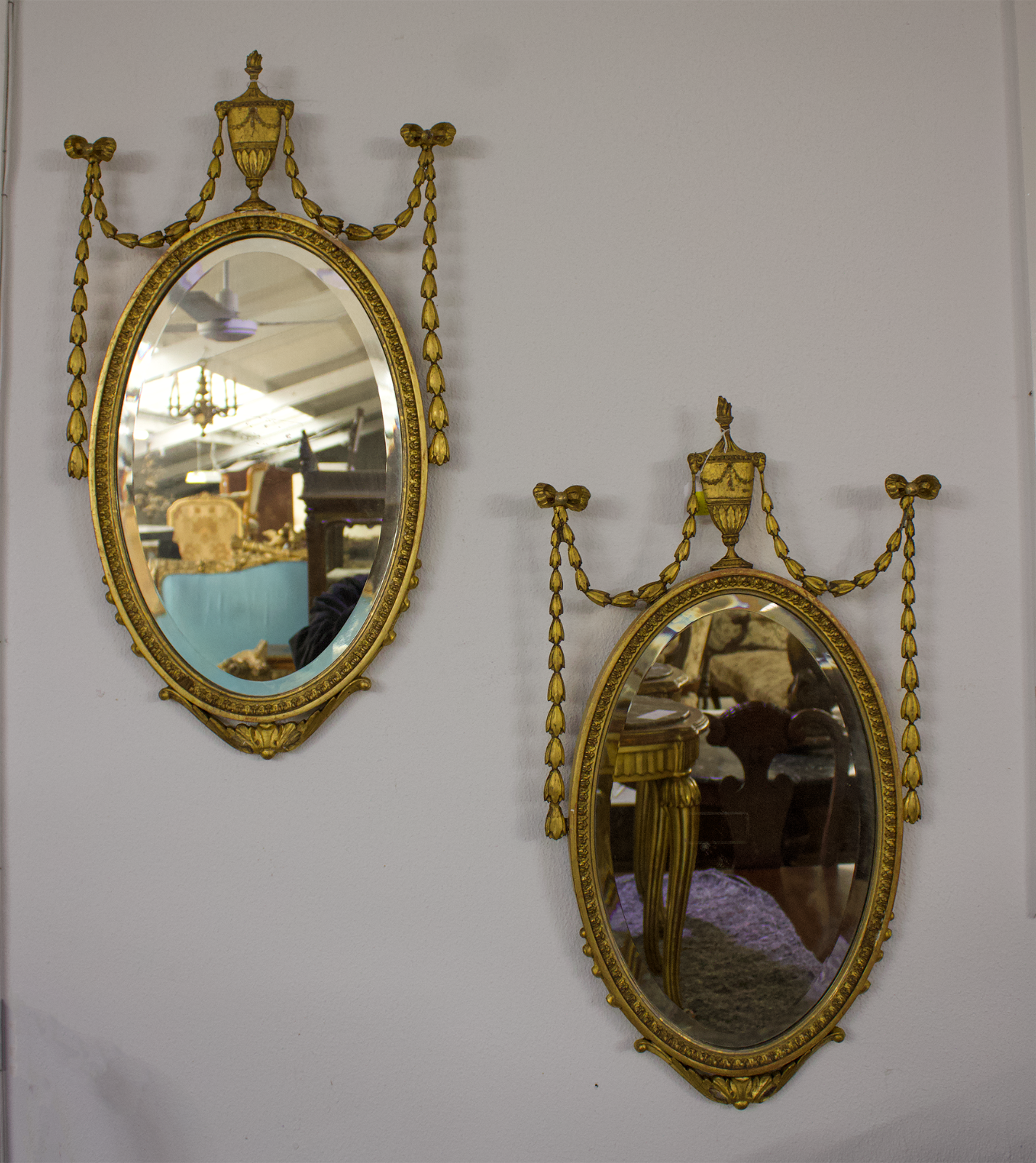 A Beauitful Pair Of Early 20th Century Carved Giltwood Mirrors 