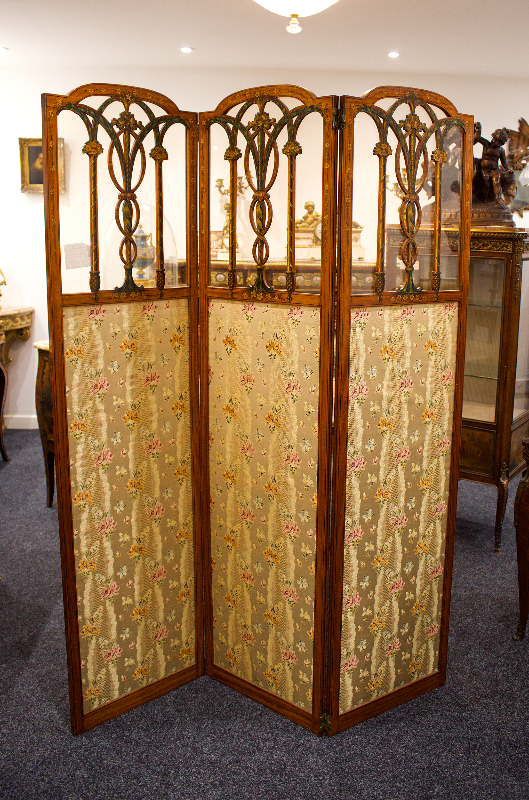satinwood painted three fold screen room divider