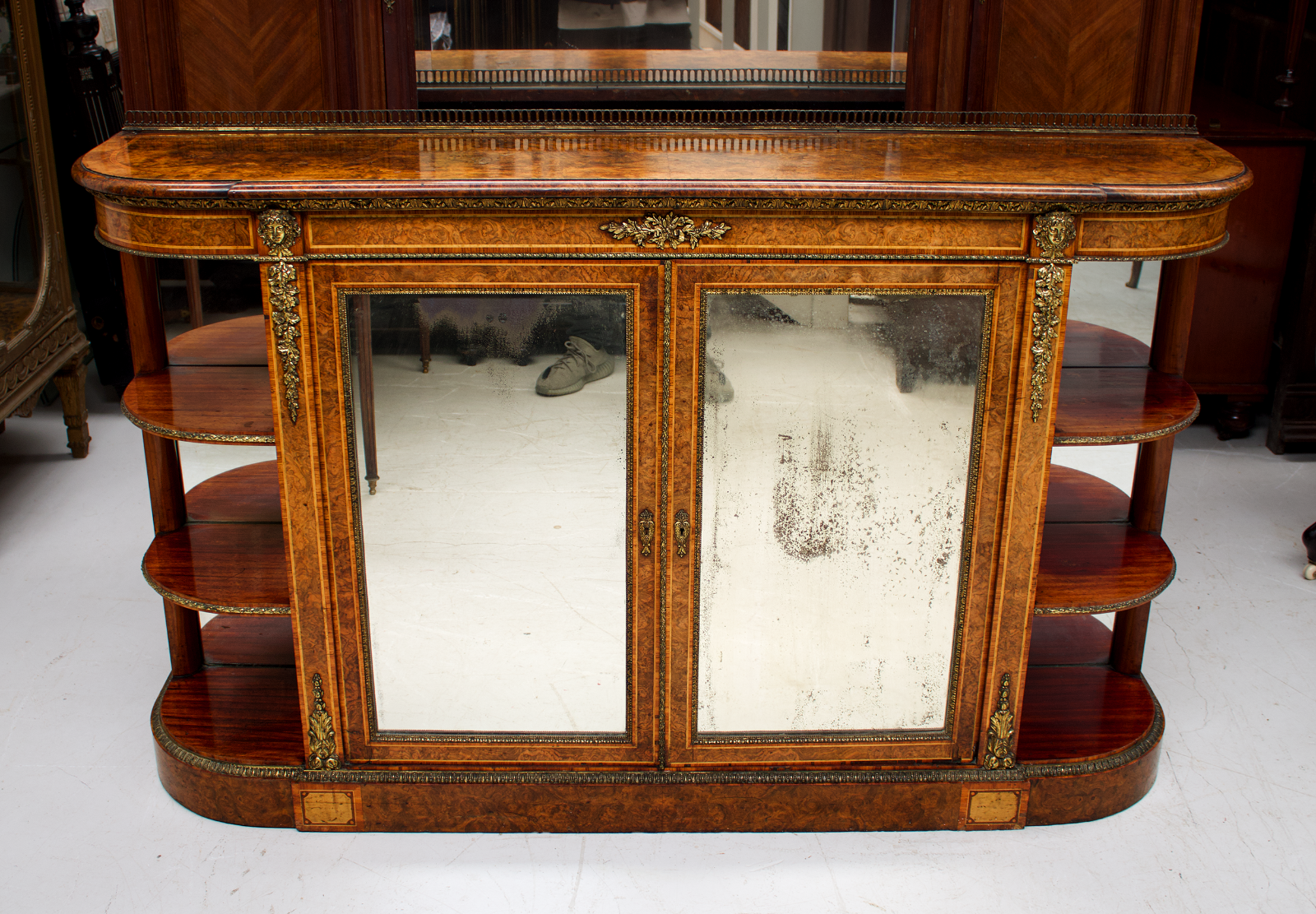 Antique Side Cabinet Victorian Burr Walnut Credenza Sideboard