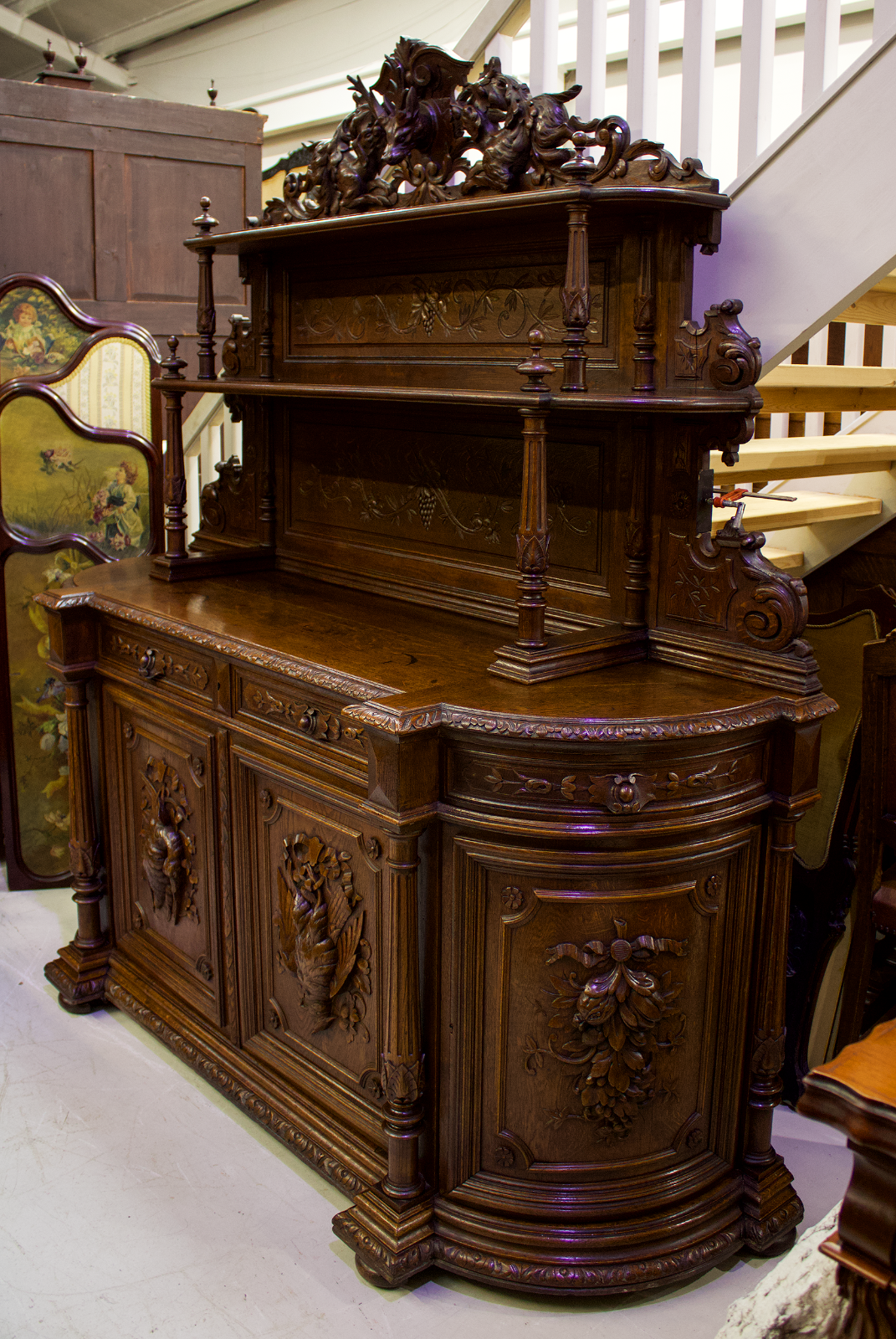 Antique Sideboard 19th Century Carved Oak Buffet Cupboard