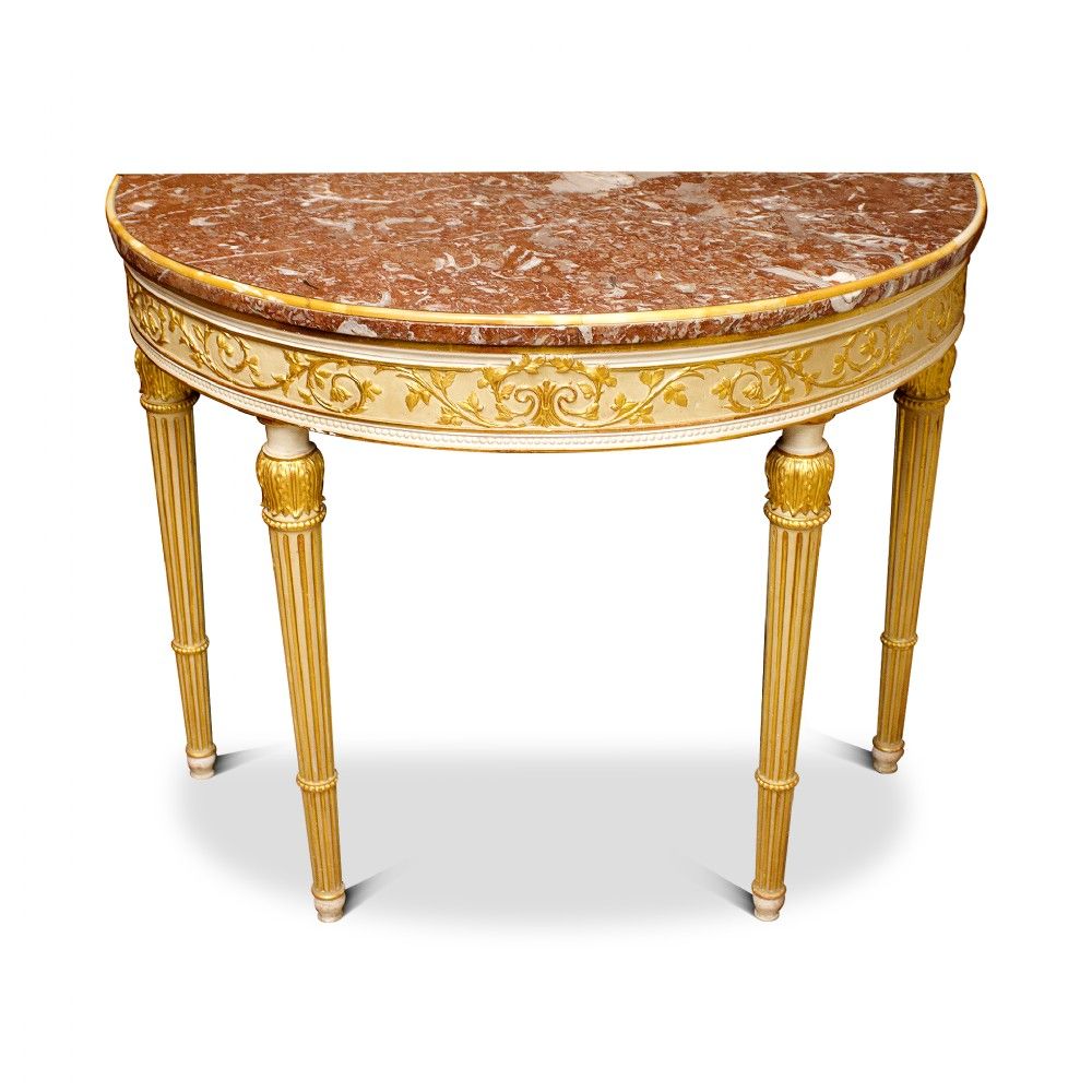 marble top gilt painted console table