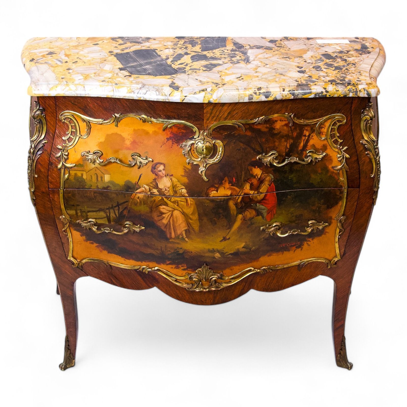 french marble top vernis martin painted commode chest