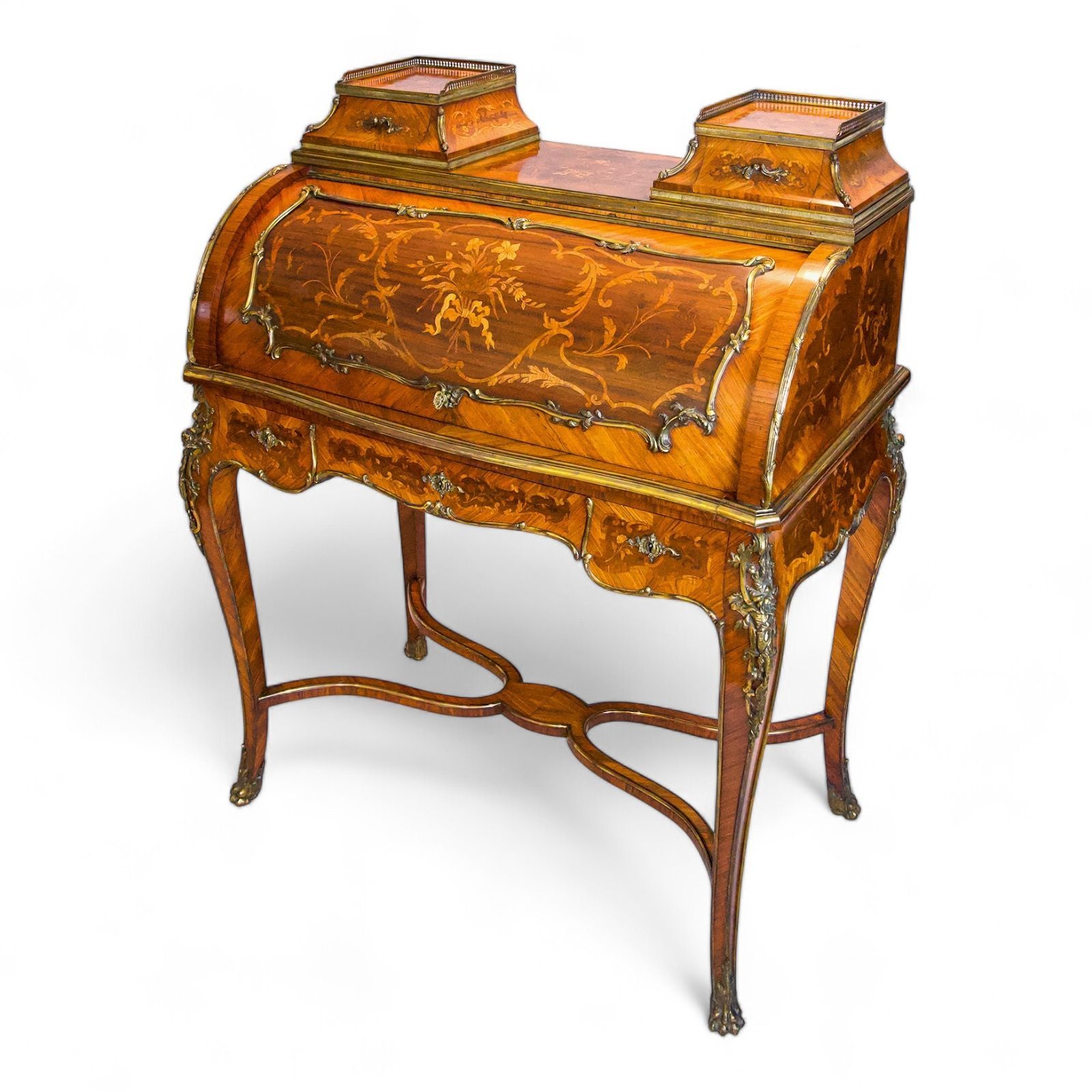 kingwood marquetry inlaid cylinder bureau