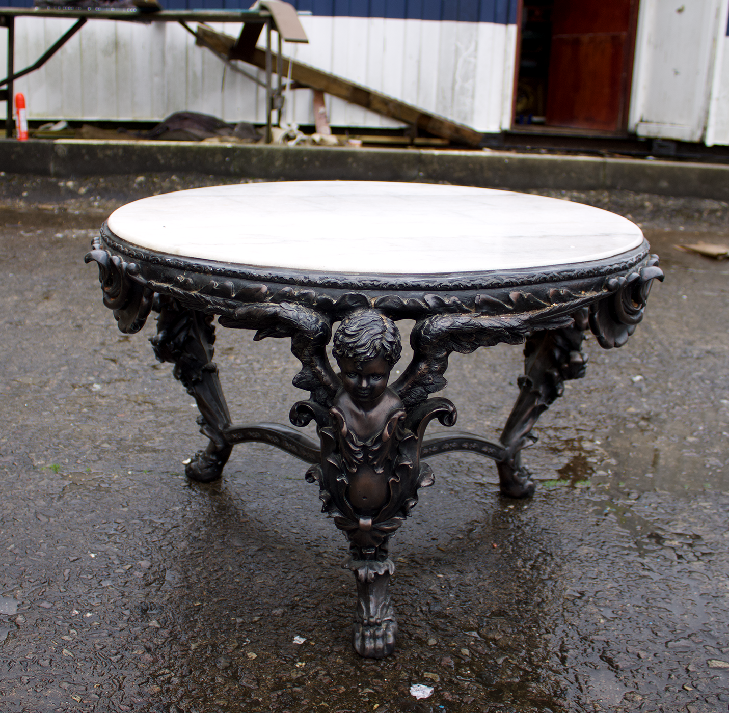 Vintage Coffee Table / Marble Coffee Table With Cherub Figures Base