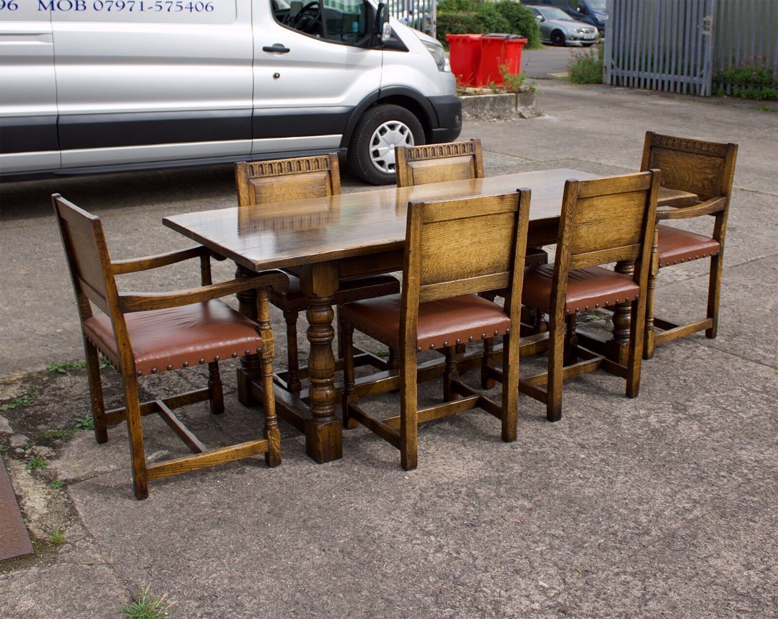 Vintage Oak Dining Table & 6 Chairs Jacobean Style Solid Oak