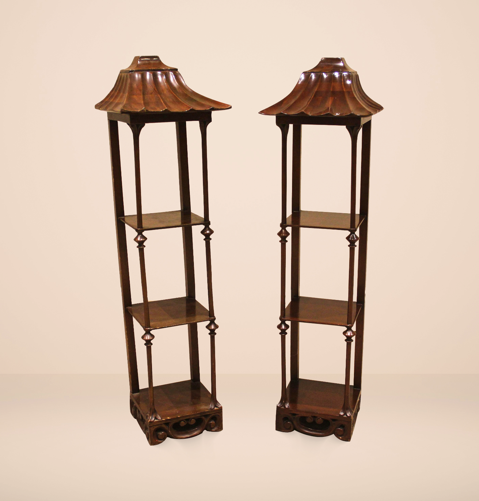 Vintage Shelving Unit / Stunning Pair Of Chinese Chippendale Style Mahogany Unit
