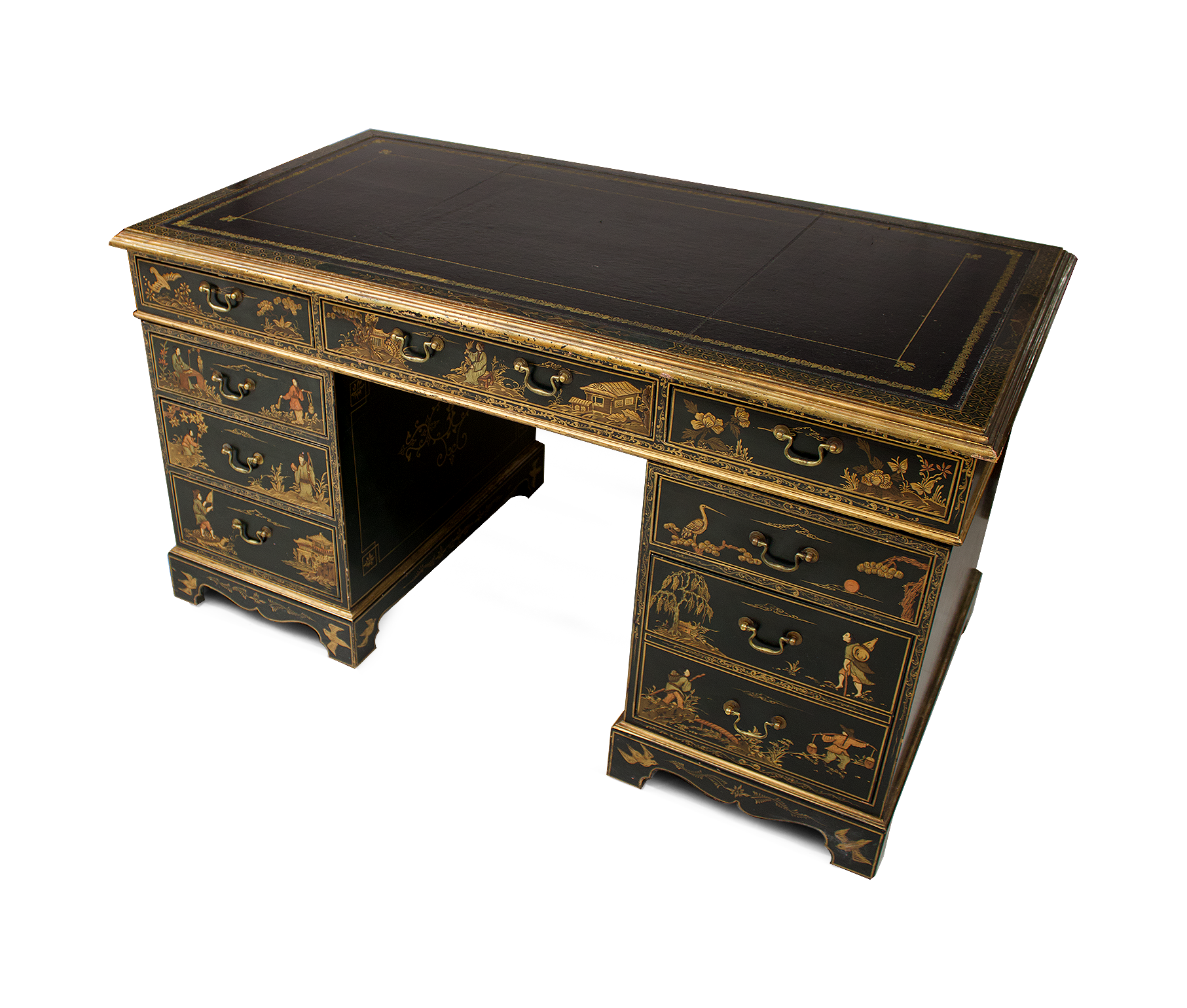 chinoiserie gilt decorated pedestal writing desk