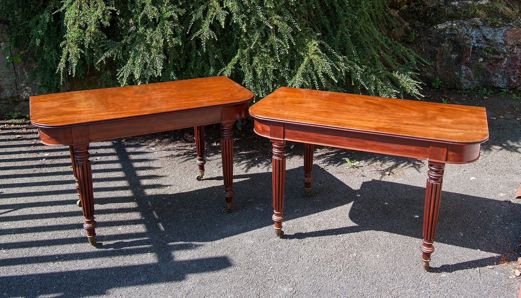 Pair Mahogany Demi Lune Tables