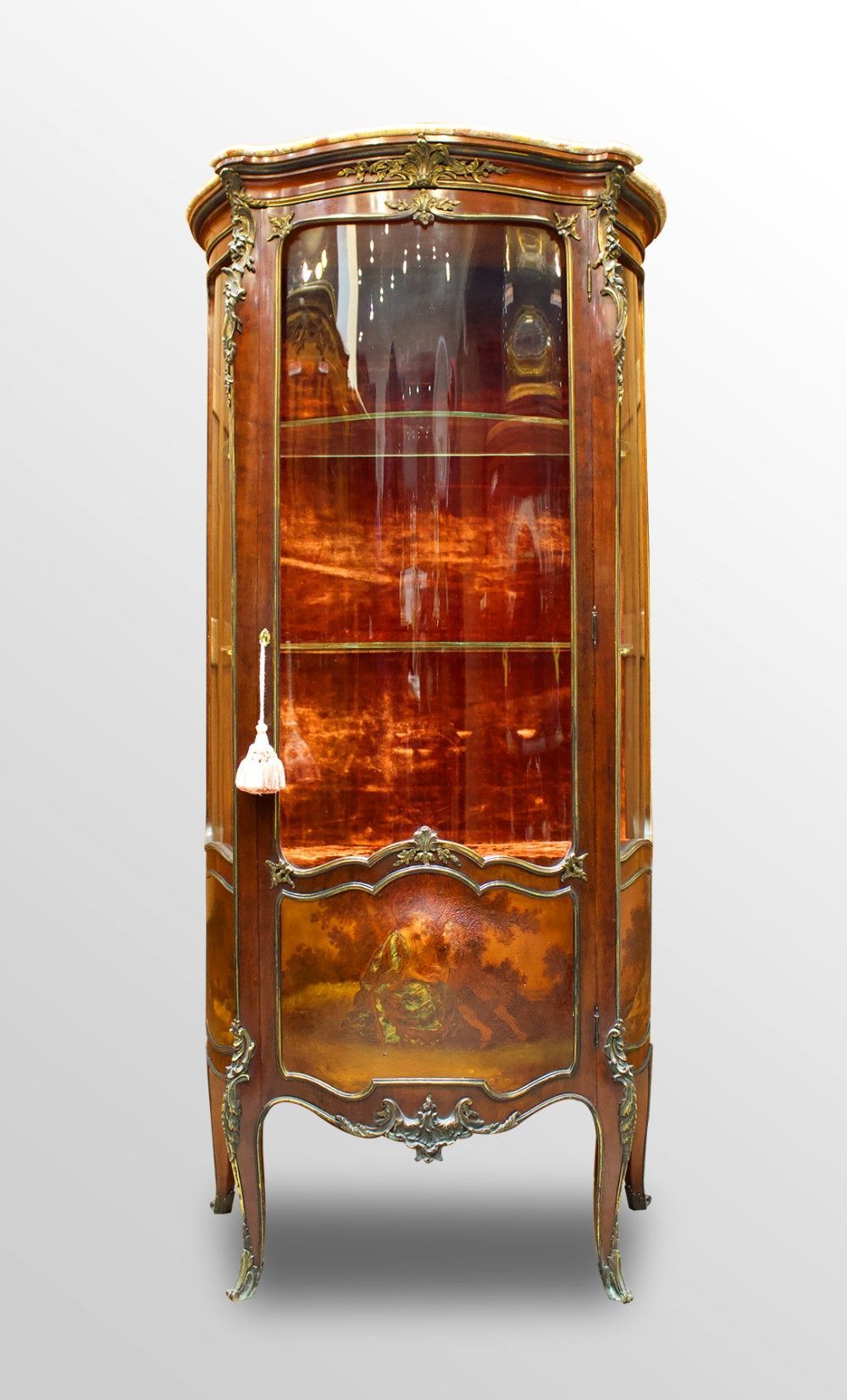 19th century marble top vernis martin vitrine cabinet linke