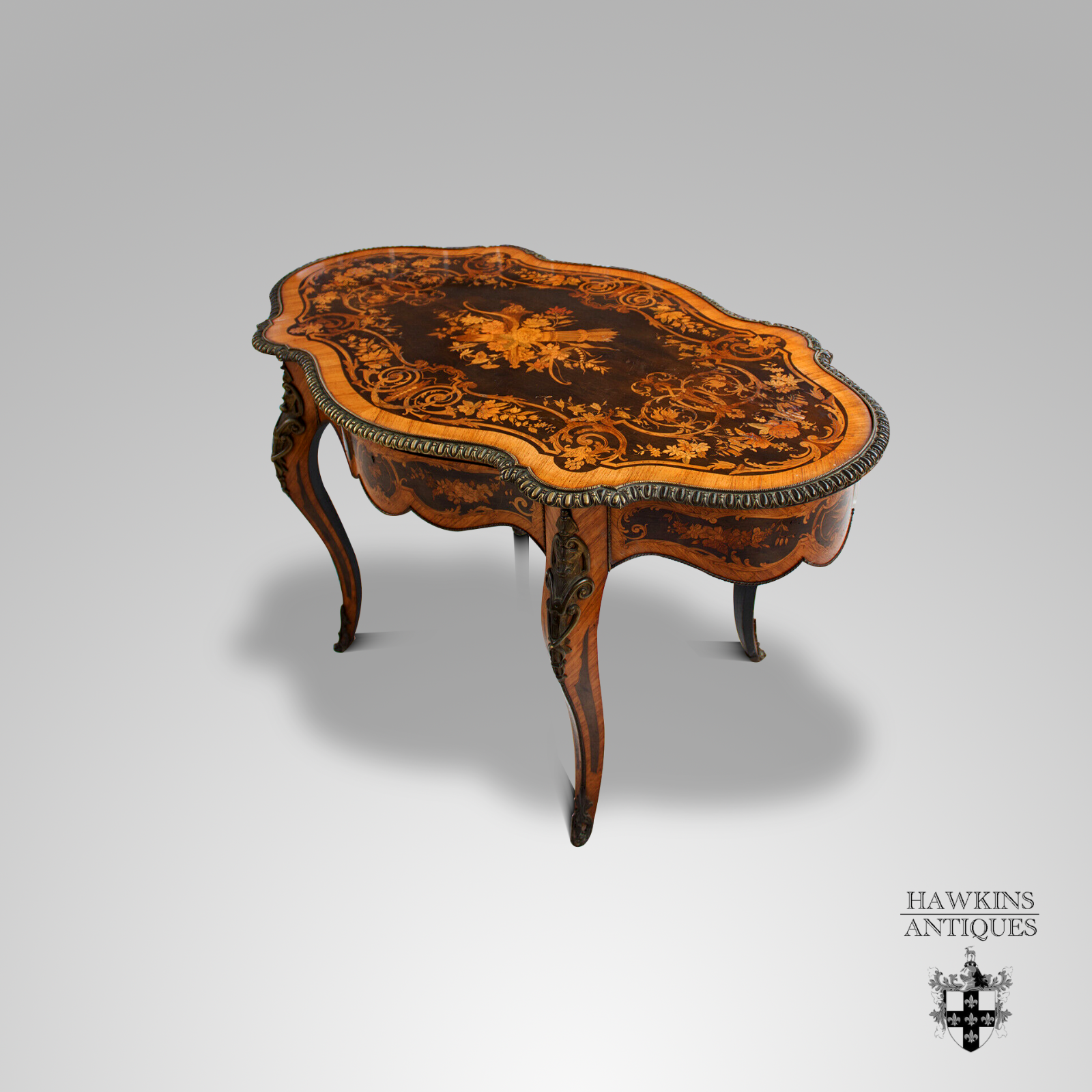 kingwood ebonised marquetry centre table