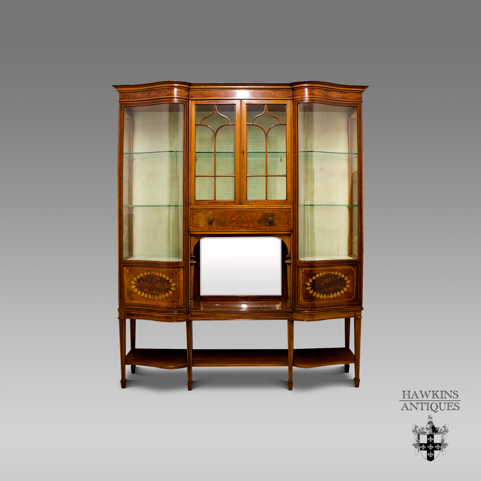 mahogany inlaid display cabinet maple and co