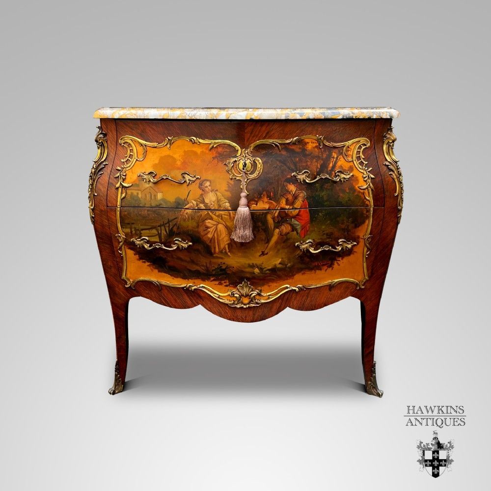 french marble top vernis martin painted commode chest