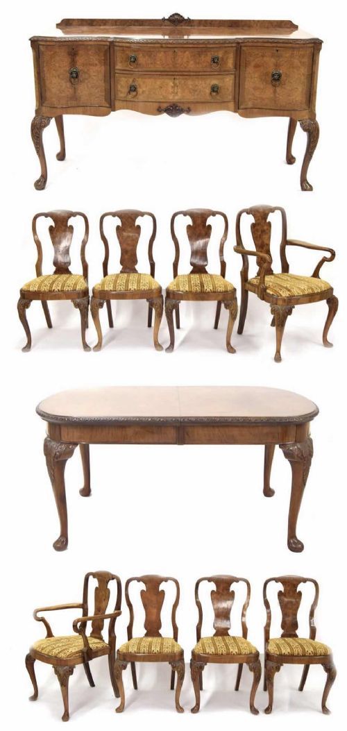 queen anne style dining suite table chairs sideboard