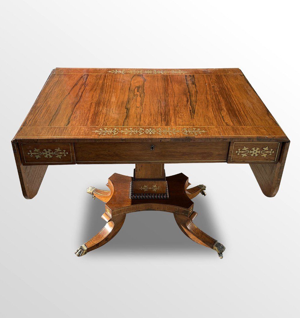 regency rosewood brass inlaid sofa table