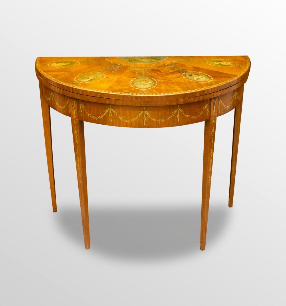 satinwood painted demi lune games table