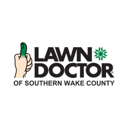 Lawn Doctor logo with a hand giving a thumbs up. Thumb is green. Text says "Lawn Doctor of Southern Wake County."