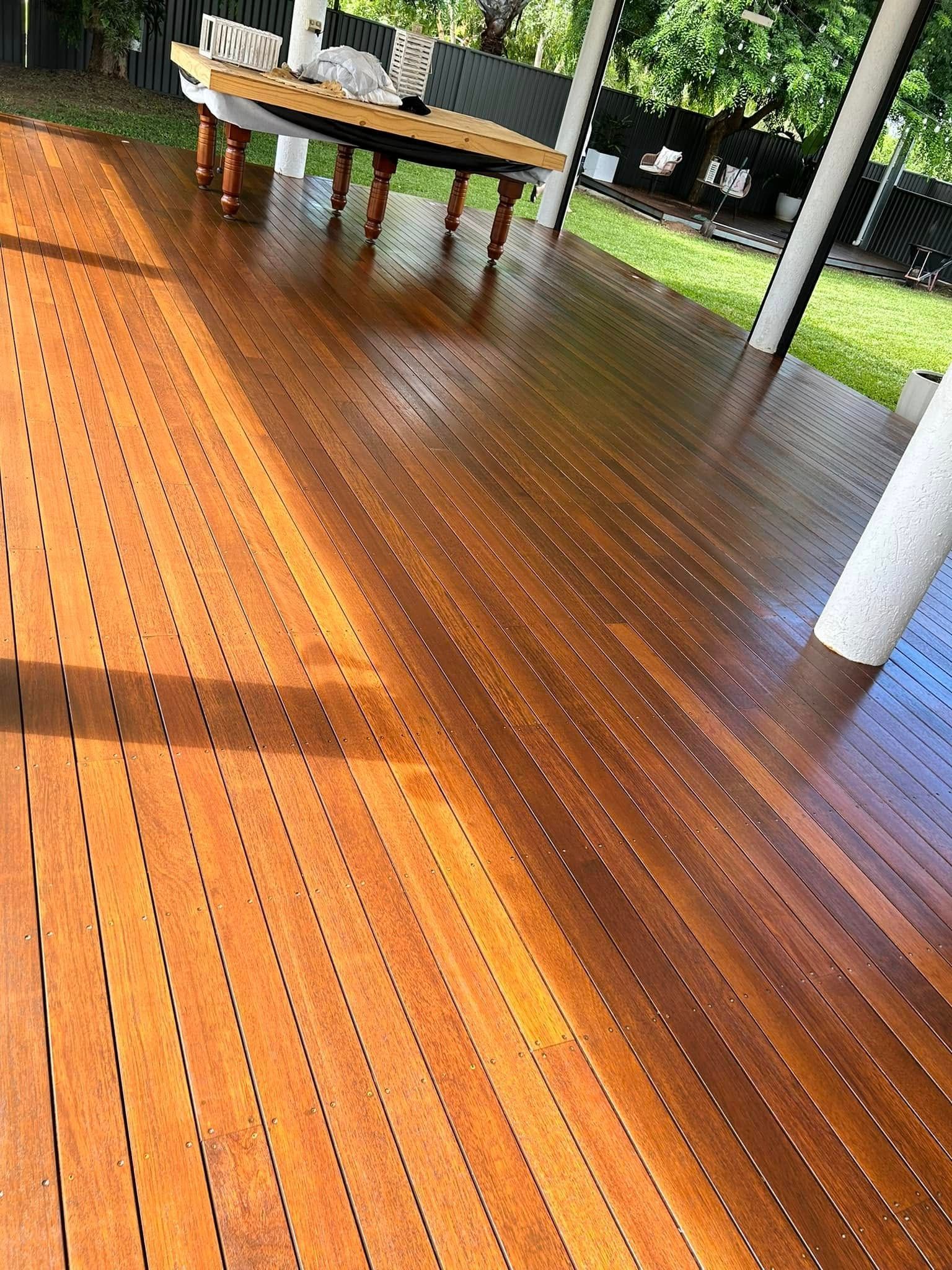 Wooden Deck With A Glossy Finish — Scott Johnston Floor Sanding in Port Douglas, QLD