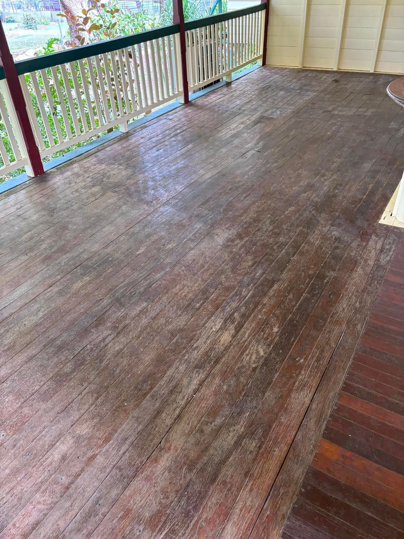 Wooden Deck With Weathered, Peeling Finish — Scott Johnston Floor Sanding in Bentley Park QLD