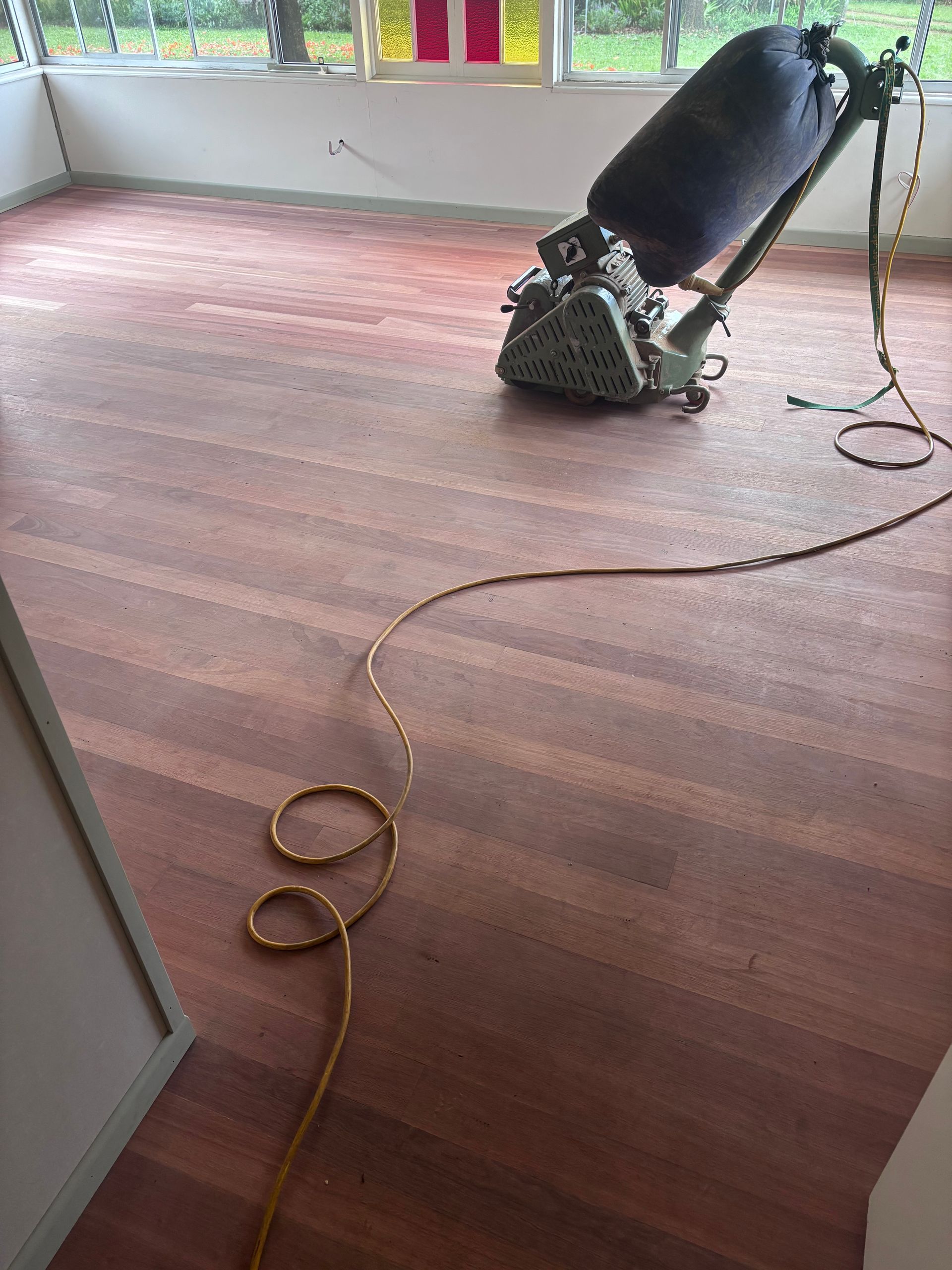 Floor Sander on a Hardwood Floor, Preparing for Refinishing — Scott Johnston Floor Sanding in Bentley Park QLD