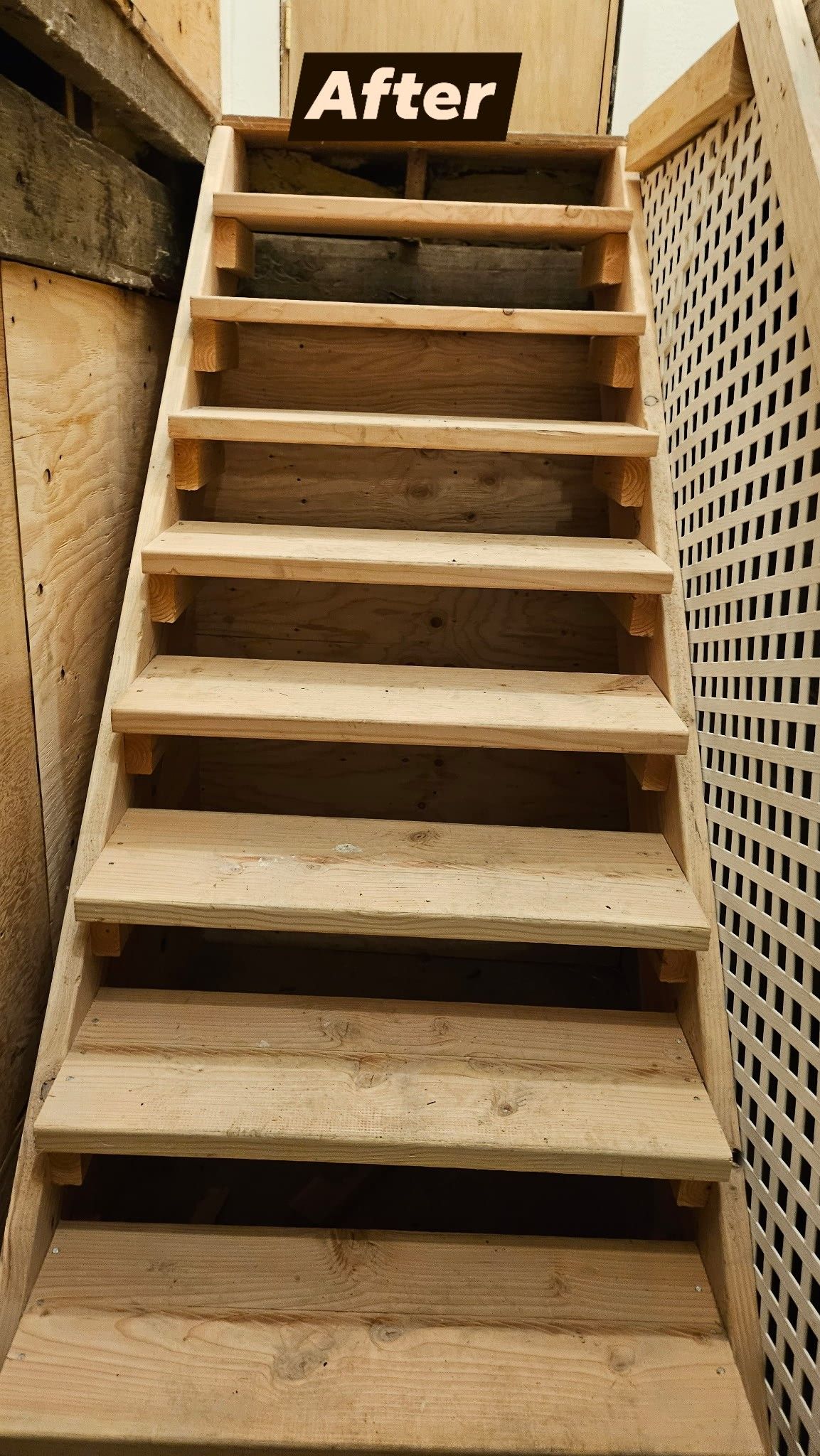 Wooden staircase, newly renovated; 