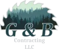 Logo for G & B Contracting LLC: Saw blade shape with forest scene, "G & B" initials, and company name.