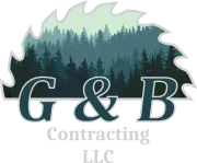 Logo for G & B Contracting LLC: Saw blade shape with forest scene, "G & B" initials, and company name.