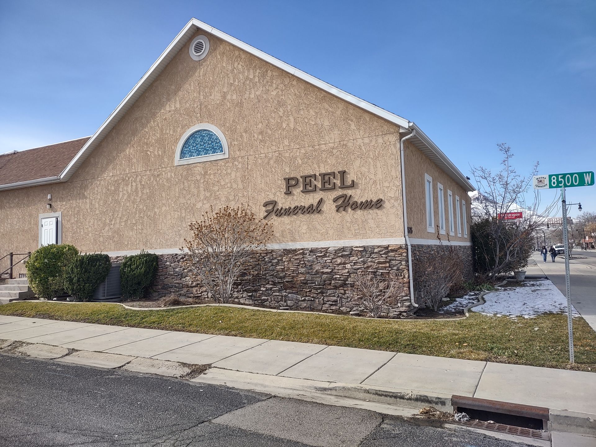 Peel funeral home is located on the side of the road