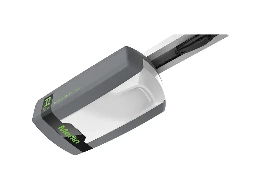 A merlin garage door opener is shown on a white background.