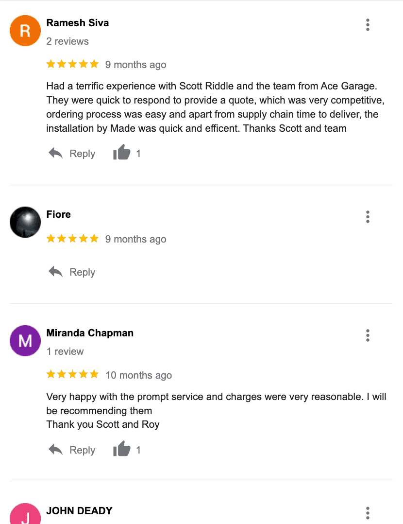 A screenshot of a google review page with three people 's reviews.