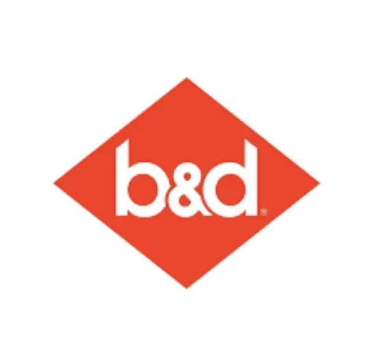 B&D Garage Doors logo – red diamond with white text