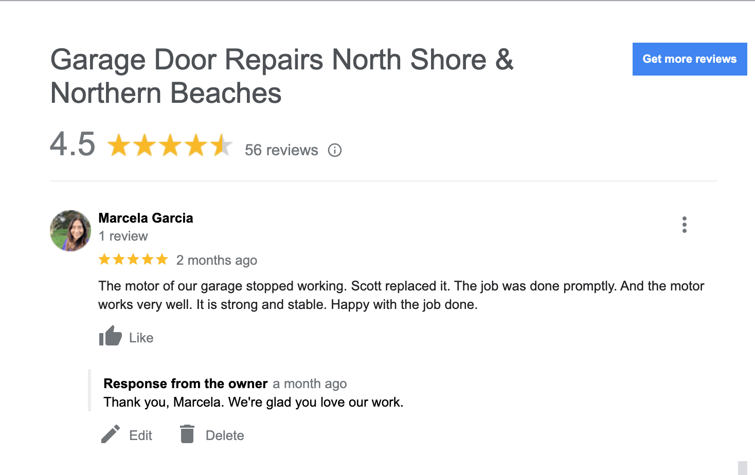A google review for garage door repairs north shore and northern beaches.