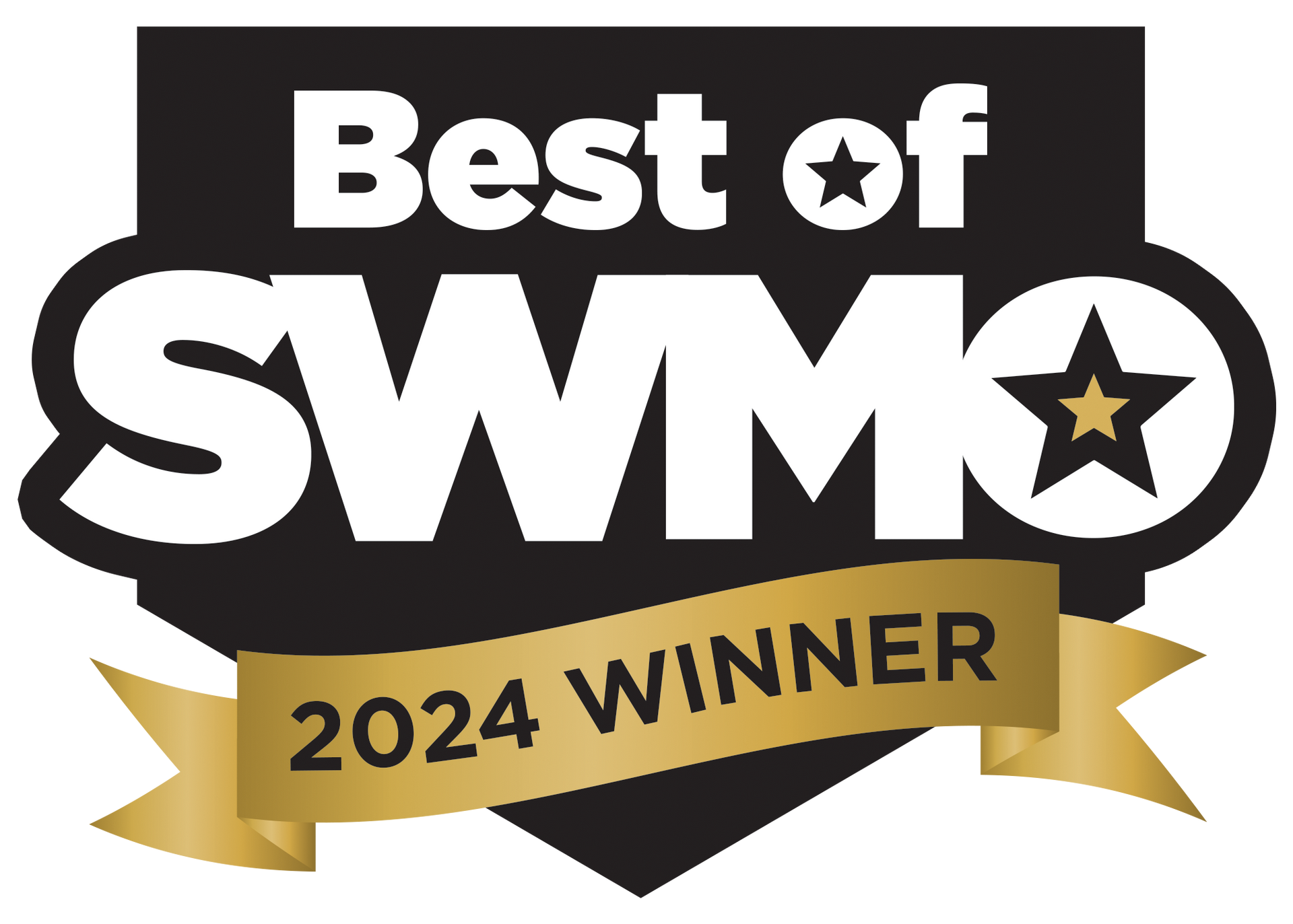Best of SWM 2024 Winner logo with a gold banner, black background, and a star icon.